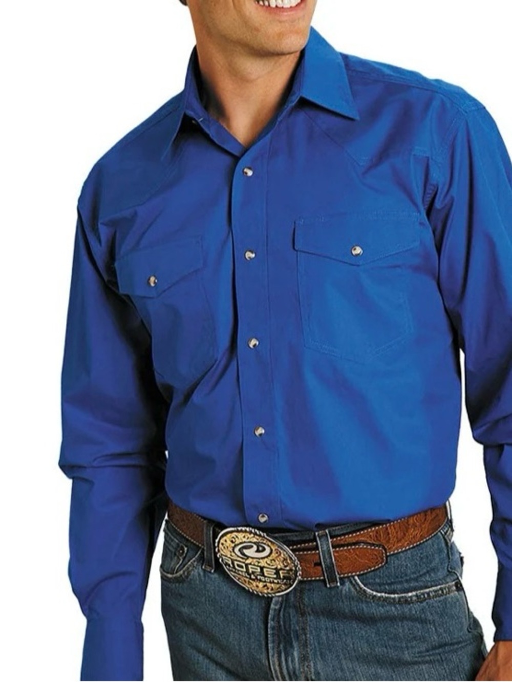 Roper Men's Classic Western Long-Sleeve Shirt - Blue Mens Size XL